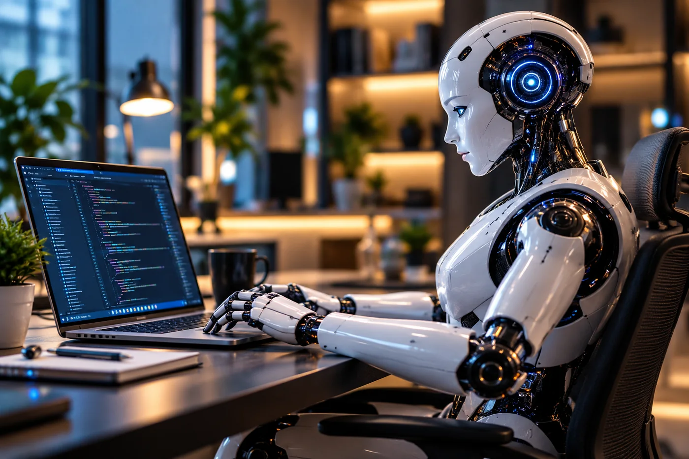 Futuristic AI chatbot interface with data charts